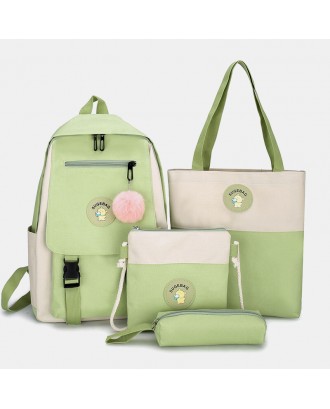 4 PCS Canvas Preppy Multifunction Combination Bag Tote Large Capacity Backpack Crossbody Clutch Wallet