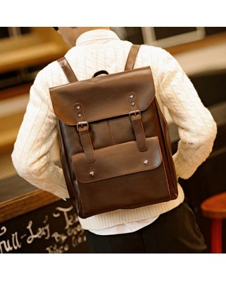 Men And Women Retro Leather Large Capacity Backpack Travel Bag