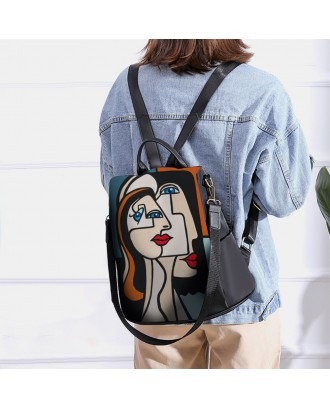 Women Nylon Cartoon Abstract Stick Figure Pattern Large Capacity Shoulder Bags Backpack