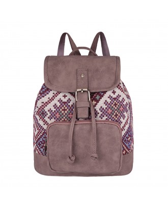 Women Canvas Fabric Vintage Ethnic Pattern Bohemian Backpack Adjustable Strap Casual Bag