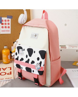 5 PCS Canvas Preppy Cow Pattern Multifunction Combination Bag Backpack Tote Crossbody Bag Clutch Wallet