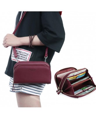 Pierre Loues Women Solid 8 Card Slot Card Bag Multi-slot Phone Bag Leisure Crossbody Bag