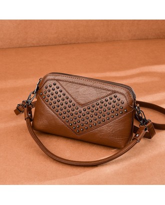 Women Multi-pocket Front Rivet Decorate Crossbody Bag Large Capacity Detachable Shoulder Strap Shoulder Bag Handbag