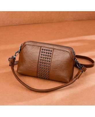 Women Multi-pocket Front Rivet Decorate Crossbody Bag Large Capacity Detachable Shoulder Strap Shoulder Bag Handbag