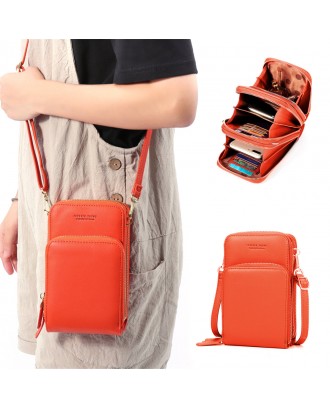 Women Solid Faux leather Muti-Pocket Clutches Bag Card Bag Phone Bag Crossbody Bag Large capacity