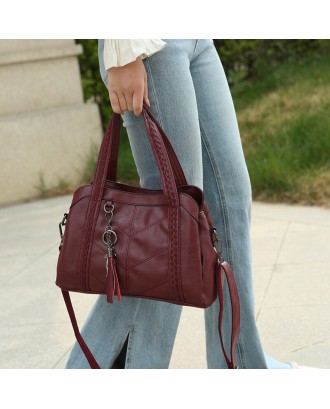 Women Multiple-pockets Multiple Compartments Tassel Crossbody Bag Retro Large Capacity Tote Shoulder Bag Handbag