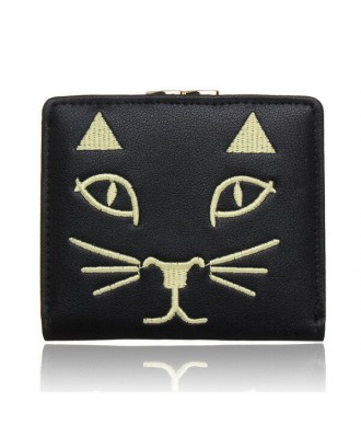 Women Cute Cat Short Wallet Ladies Lovely Animal Hasp Purse Card Holder Coin Bags