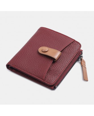 Women Genuine Leather Bifold Hasp Zipper Multifunction Coin Purse Money Clip Short Wallet