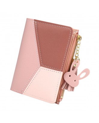 Tassels PU Leather Multi-Slots Short Money Bag Slim Card Holder Purse Wallet for Women and Ladies with Heart-Shaped Metal Tassels Pendant Gift Bifold Clutch