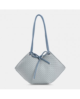 Women All-Match Tote Large Capacity Weave Pattern String Decor Shoulder Bag Handbag