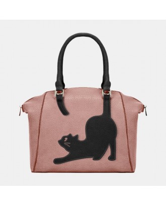 Women Faux Leather Fashion Large Capacity Cat Bag Handbag