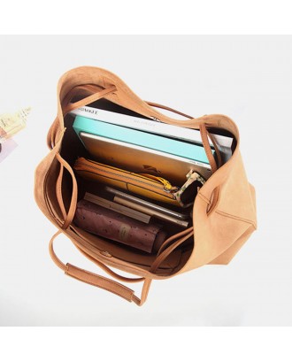 Women Artificial Leather Vintage Large Capacity Tote Bag Soft Magnetic Buckle Brief Handbag