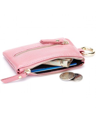 Genuine Leather Women Zipper Card Holder Girls Small Coin Bags Key Chain Bags