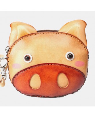 Unisex Genuine Leather Casual Cute Outdoor Cartoon Animal Pig Shape Small Coin Bag Wallet