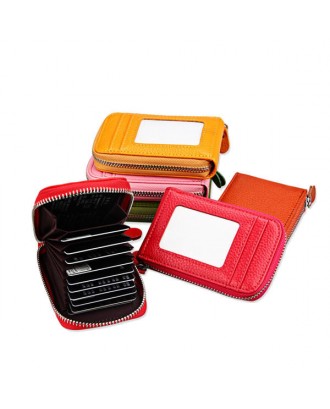 Women Genuine Leather Zipper RFID Card Holder Long Wallet Candy Color Coin Purse
